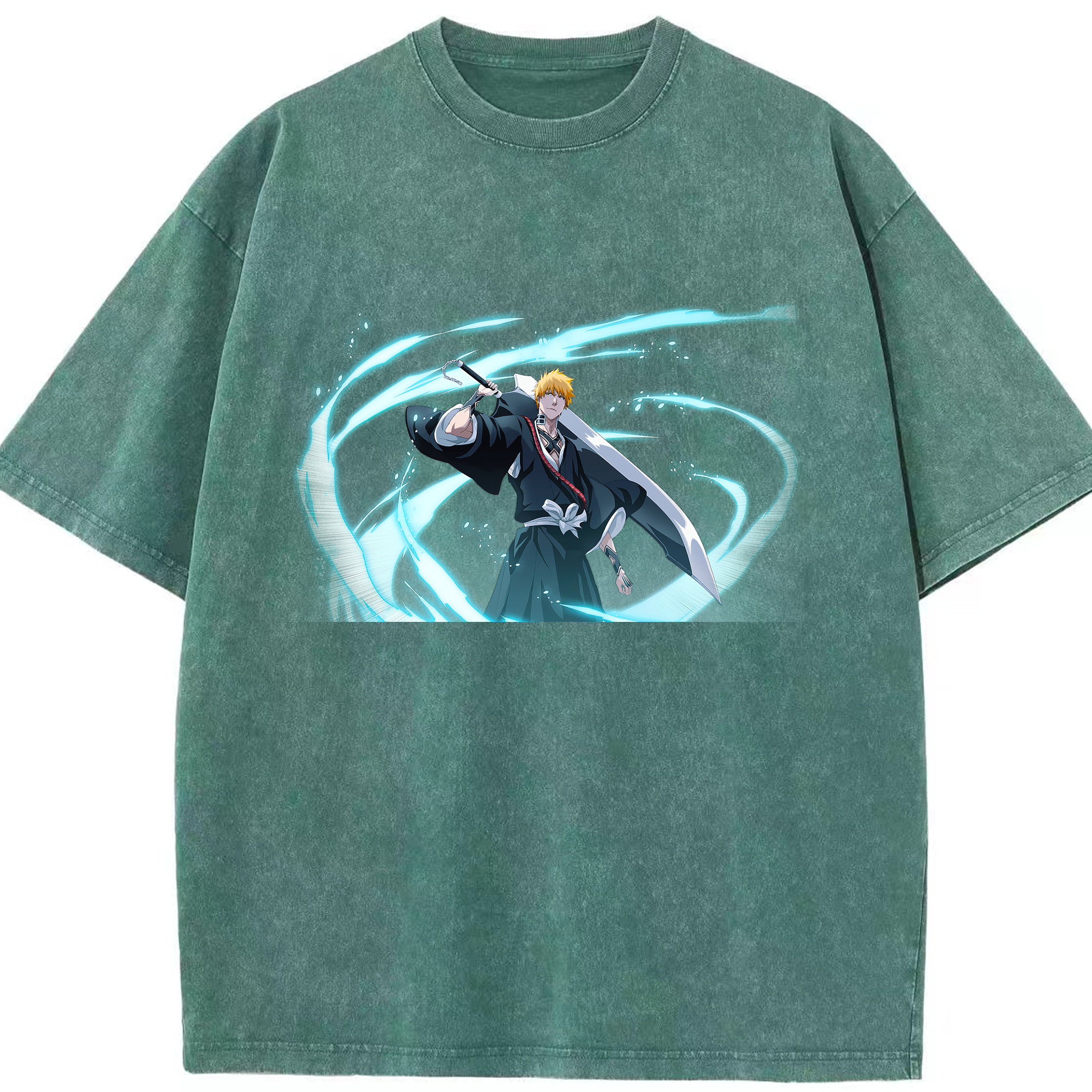 （画像用） ブリーチ 黒崎一護（くろさき いちご）BLEACH Kurosaki Ichigo 綿100% ヴィンテージ風 半袖Tシャツ（フロントプリント）